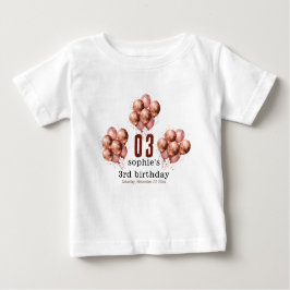 水彩グリッターバラ金ゴールドバルーン3歳の誕生日 ベビーTシャツ