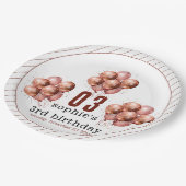 水彩グリッターバラ金ゴールドバルーン3歳の誕生日 ペーパープレート (アングル)