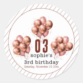 水彩グリッターバラ金ゴールドバルーン3歳の誕生日 ラウンドシール