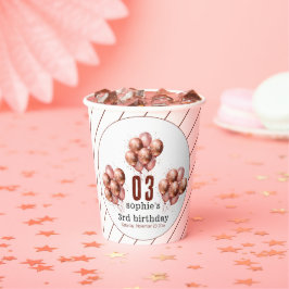 水彩グリッターバラ金ゴールドバルーン3歳の誕生日 紙コップ