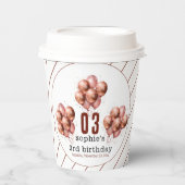 水彩グリッターバラ金ゴールドバルーン3歳の誕生日 紙コップ (正面)