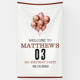 水彩グリッターバラ金ゴールドバルーン3番目の誕生日 横断幕