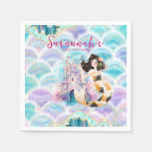 水彩グリッターマーメイド誕生日 スタンダードカクテルナプキン (正面)