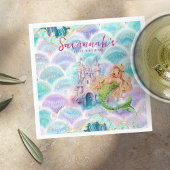 水彩グリッターマーメイド誕生日 スタンダードカクテルナプキン