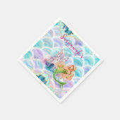 水彩グリッターマーメイド誕生日 スタンダードカクテルナプキン (角)
