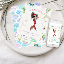 水彩グリッターマーメイド誕生日 招待状