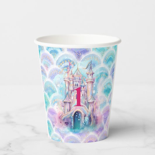 水彩グリッターマーメイド誕生日 紙コップ (裏面)