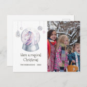 水彩グリッターユニコーンウィンターホリデーフォト シーズンポストカード (正面/裏面)