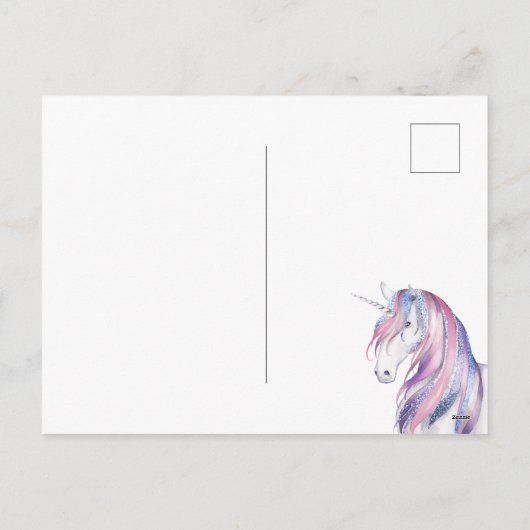水彩グリッターユニコーンウィンターホリデーフォト シーズンポストカード (裏面)