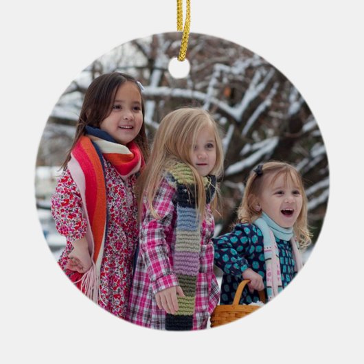 水彩グリッターユニコーンクリスマスファミリーフォト セラミックオーナメント (正面)