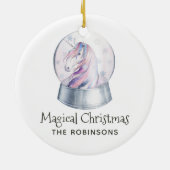 水彩グリッターユニコーンクリスマスファミリーフォト セラミックオーナメント (裏面)