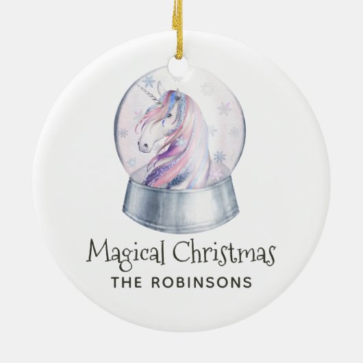 水彩グリッターユニコーンクリスマスファミリーフォト セラミックオーナメント (裏面)