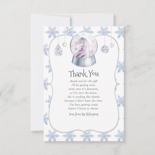 水彩グリッターユニコーンクリスマスベビーシャワー サンキューカード (正面)