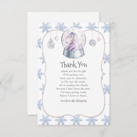 水彩グリッターユニコーンクリスマスベビーシャワー サンキューカード (正面/裏面)