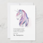 水彩グリッターユニコーンクリスマスベビーシャワー サンキューカード (裏面)