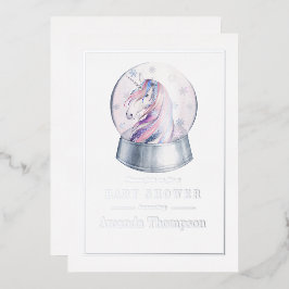 水彩グリッターユニコーンクリスマスベビーシャワー 箔招待状