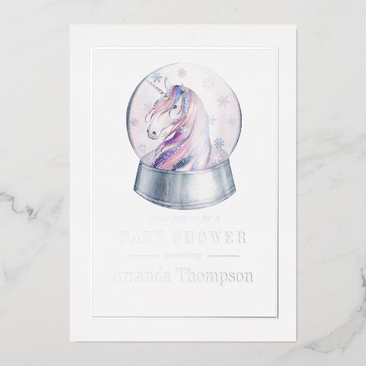 水彩グリッターユニコーンクリスマスベビーシャワー 箔招待状 (正面)