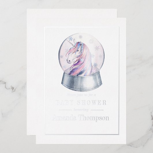 水彩グリッターユニコーンクリスマスベビーシャワー 箔招待状 (正面/裏面)