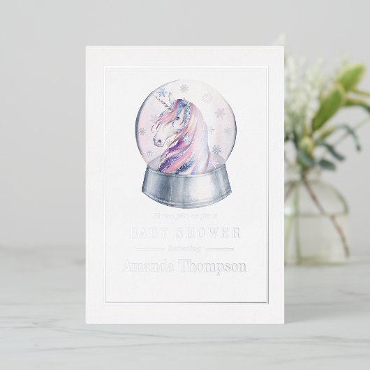 水彩グリッターユニコーンクリスマスベビーシャワー 箔招待状 (立ち正面)