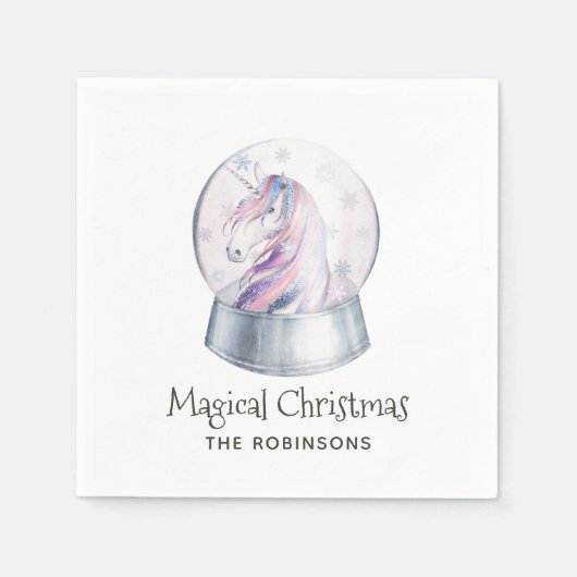 水彩グリッターユニコーンクリスマス スタンダードカクテルナプキン (正面)