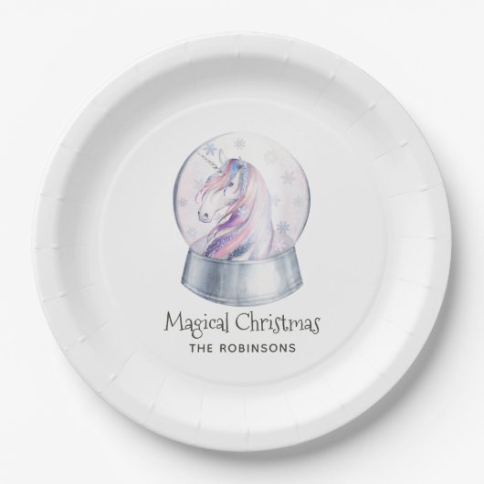 水彩グリッターユニコーンクリスマス ペーパープレート (正面)
