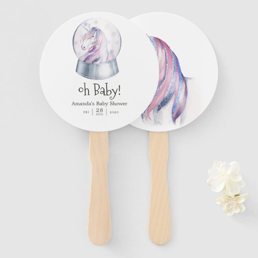 水彩グリッターユニコーンベビーシャワー ハンドファン (正面&裏面)
