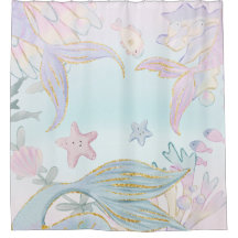 水彩グリッター人魚の尾が海の下