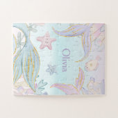 水彩グリッター人魚の尾が海の下 ジグソーパズル (横)