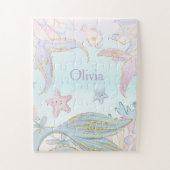 水彩グリッター人魚の尾が海の下 ジグソーパズル (縦)