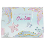 水彩グリッター人魚の海面下 ラージペーパーバッグ (正面)