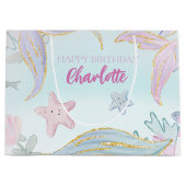 水彩グリッター人魚の海面下 ラージペーパーバッグ (正面)