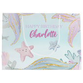 水彩グリッター人魚の海面下 ラージペーパーバッグ (裏面)