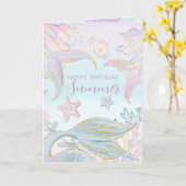 水彩グリッター人魚 海の中 カード (黄色い花)