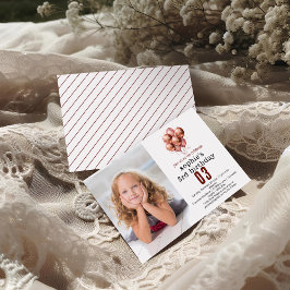 水彩グリッター ローズゴールド 風船 3歳の誕生日 招待状