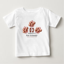 水彩グリッター ローズゴールド 風船 3歳 誕生日 ベビーTシャツ