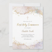 水彩グリッター | First Holy Communion 招待状 (正面)