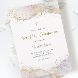 水彩グリッター | First Holy Communion 招待状