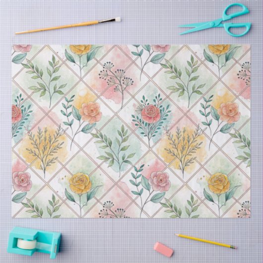 水彩グリッドパターンの切り離しティッシュペーパー 薄葉紙 (クラフト)