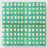 水彩グリッド – 緑 ストーンコースター (正面)