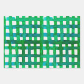 水彩グリッド – 緑 ラッピングペーパーシート (正面3)