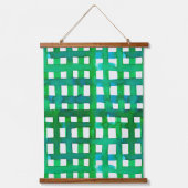 水彩グリッド – 緑 吊り下げ型タペストリー (正面)