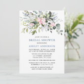 水彩グリーナリーダスティブルーピンクブライダルシャワー 招待状 (スタンド正面)