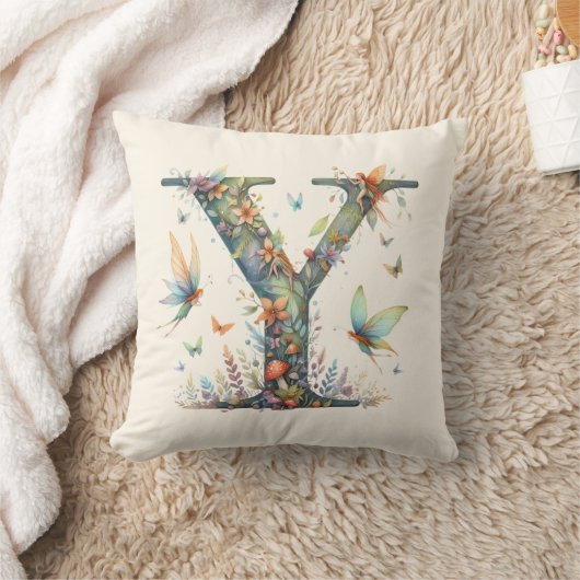 水彩グリーナリーフェニーズモノグラムレターY クッション (ブランケット)