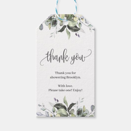 水彩グリーナリーボホ葉ブライダルシャワー ギフトタグ (正面)