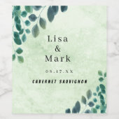 水彩グリーナリーユーカリ葉 ワインラベル (シングルラベル)