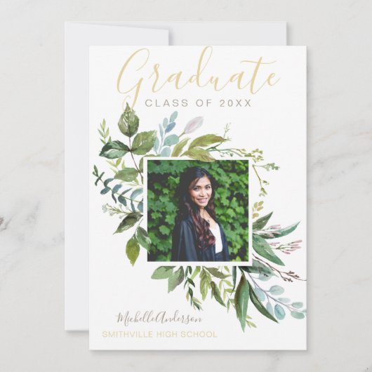 水彩グリーナリーユーカリ金ゴールドフォトグラード 案内状 (正面)