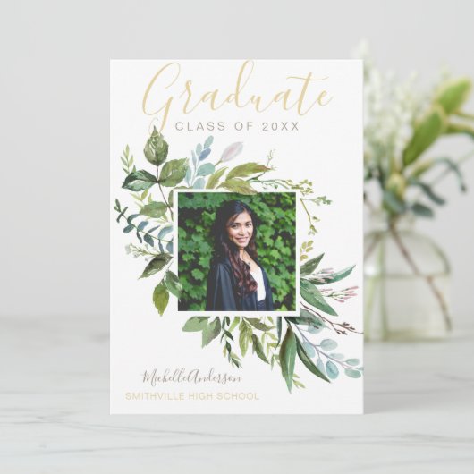 水彩グリーナリーユーカリ金ゴールドフォトグラード 案内状 (スタンド正面)