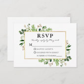 水彩グリーナリーユーカリ金ゴールドフレーム結婚ズ 出欠カード (正面/裏面)