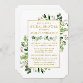 水彩グリーナリーユーカリ金ゴールドブライダルシャワー 招待状 (正面/裏面)