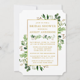 水彩グリーナリーユーカリ金ゴールドブライダルシャワー 招待状